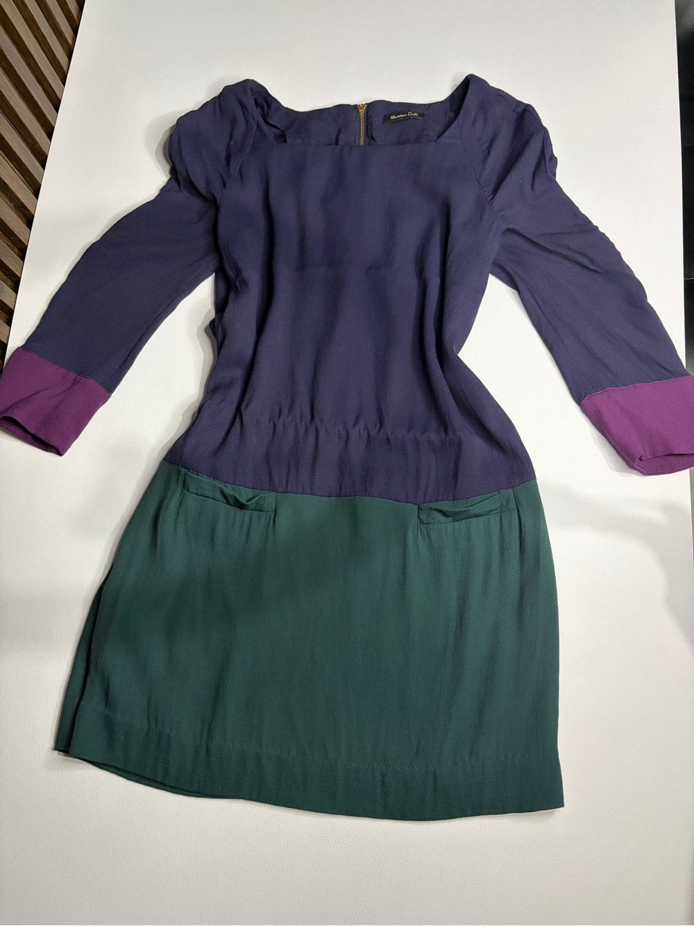 Massimo Dutti Women’s Color Block Shift Dress Navy Blue Green Purple Size 38